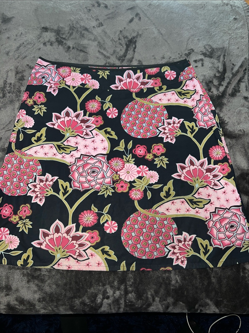 Frenchi Black Mini Skirt with Pink Floral Print